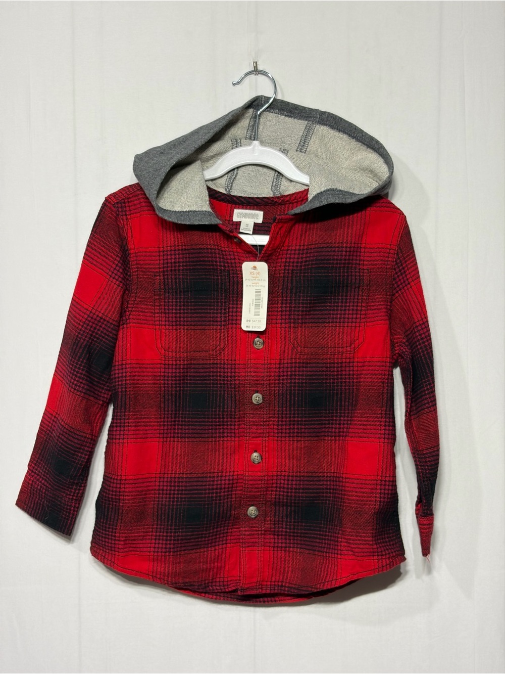 Gymboree Red and Black Plaid Hooded Button-Down Shirt